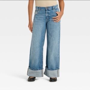 Girls' Mid-Rise Loose Slouchy Wide Leg Rolled Cuff Jeans